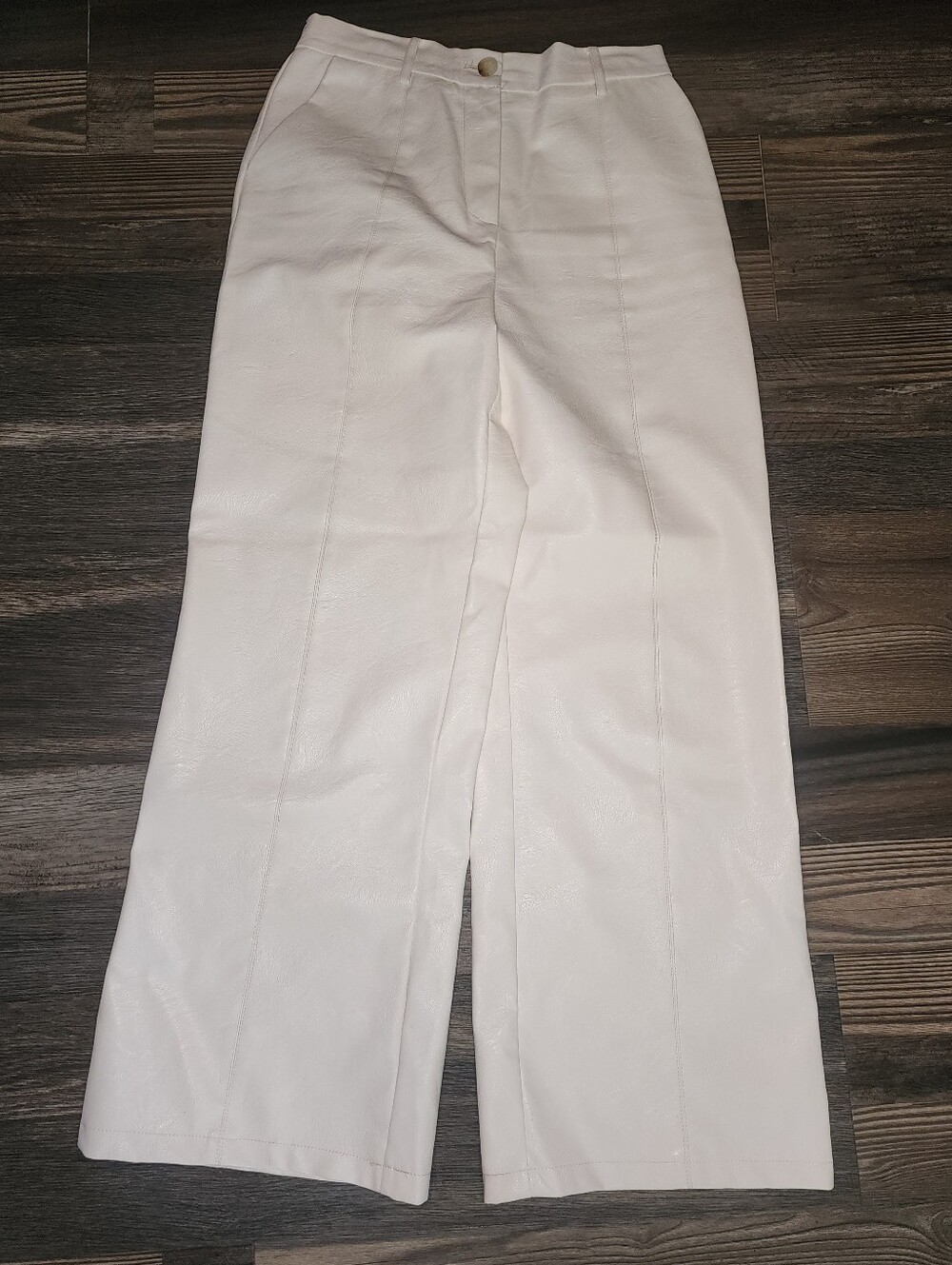 FRNCH Zita Faux Leather Pants Large Ivory Party Weekend College Wide Leg